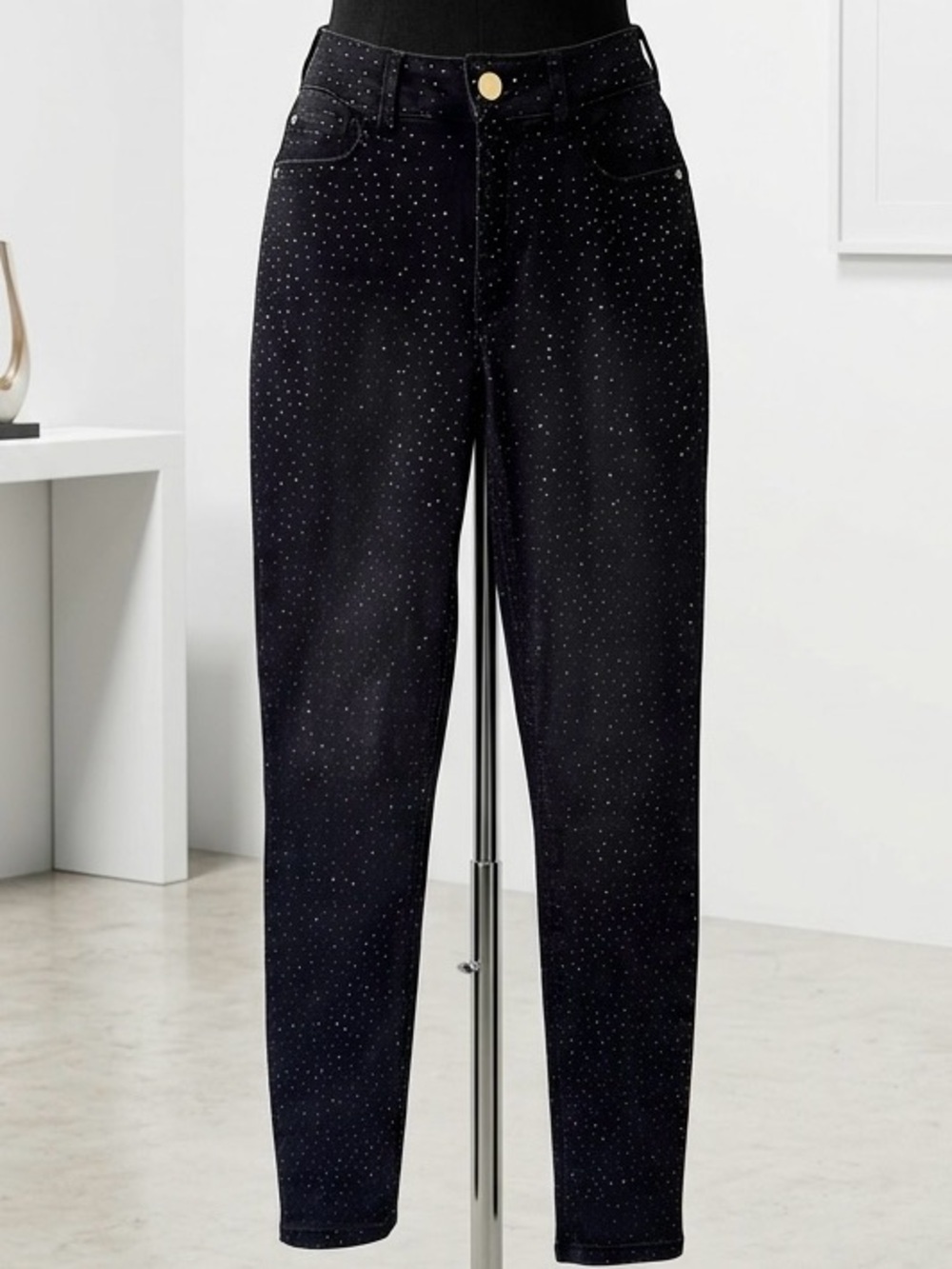 Banjara| Black Straight-Leg High Waist Ankle Jeans w/ All Over Silver Studs Sz 8